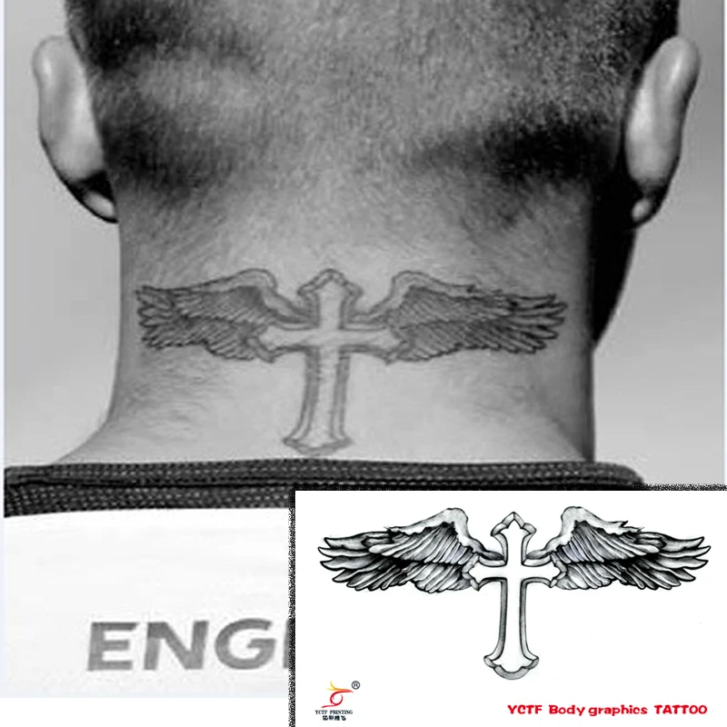 Временные татуировки шеи назад Креста тела крылья мужчины макияж поддельные