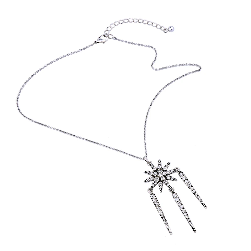 Серебряный цвет стразы звезда ожерелье с подвеской простое модное винтажное