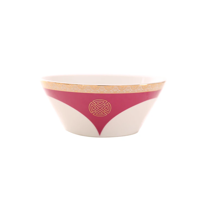 6In Red Clover Геометрические костяного фарфора чаши для риса и супа, миска для лапши, Золотая инкрустация, Ланч-бокс, фарфоровая посуда для салата, контейнер для еды, керамическая миска Ramen - Цвет: 6In Red Clover