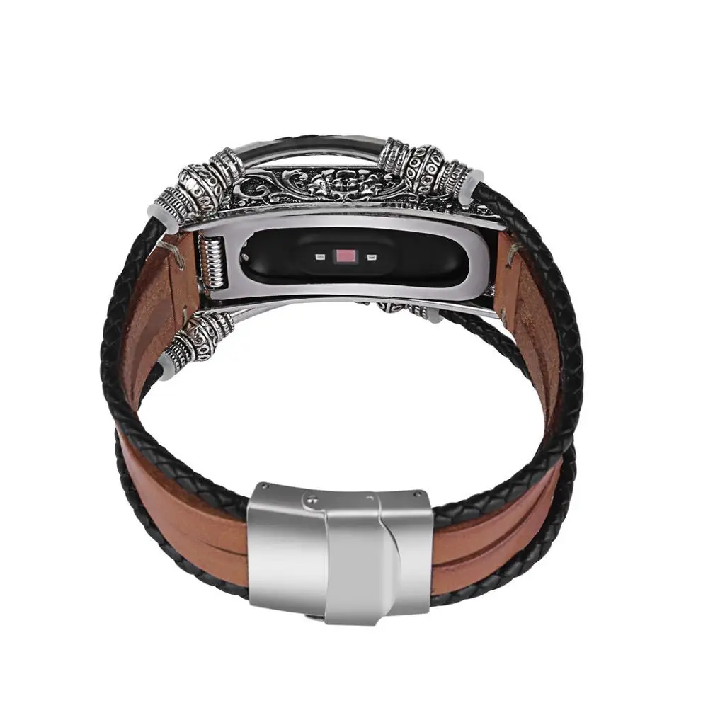 Rose Gold Популярный сменный кожаный браслет ремешок+ металлический чехол для Xiaomi Mi Band 4 модный подарок для друга классический браслет - Цвет ремешка: Rose Gold