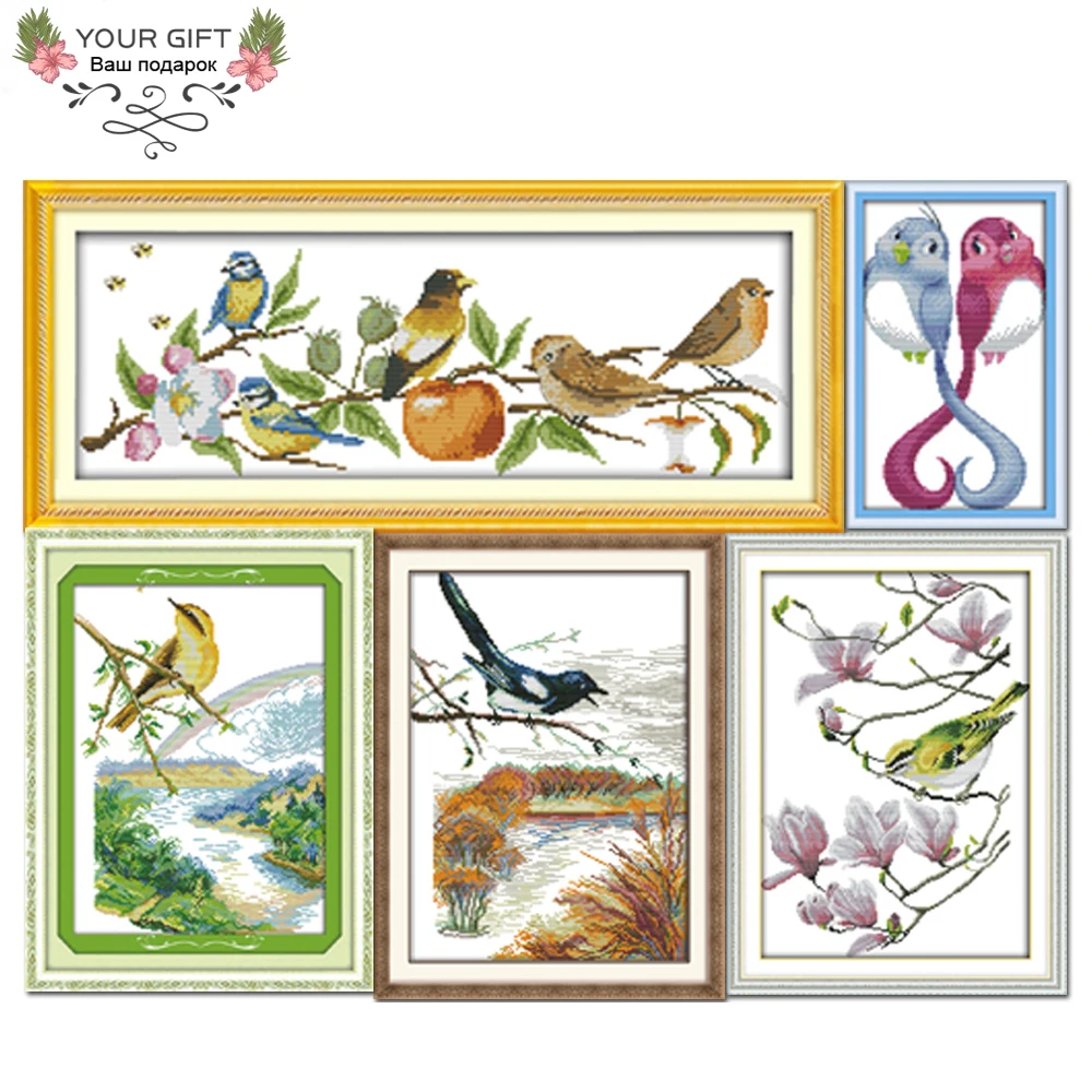 

Joy Sunday Birds And Flowers Home Decor D857(2)D863D864D869D932 Love Birds On Branch Spring Autumn Bird Yulan Cross Stitch Kit