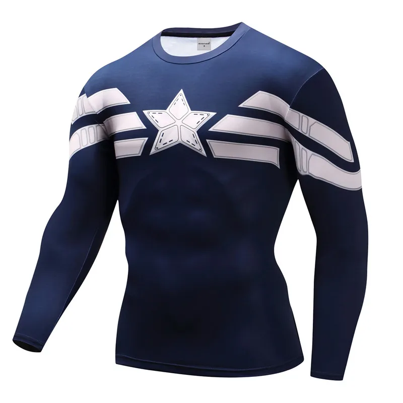 Captain American 3D Printed T shirts Men Avengers 4 Endgame Compression TShirt Cosplay Costume Long Sleeve Tops For Male Cloth | Мужская