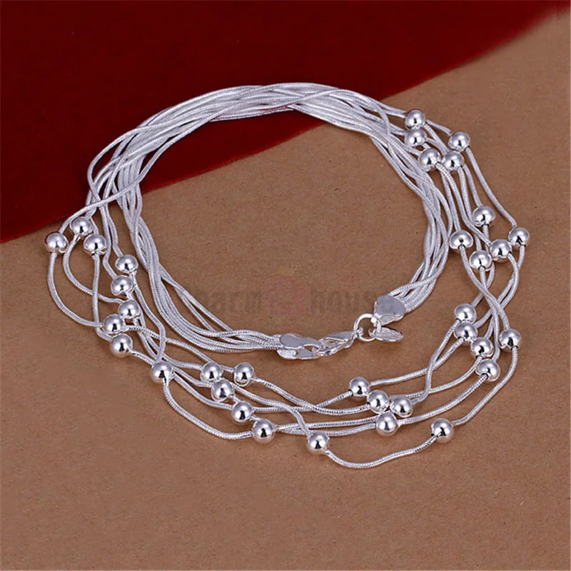 Комплект из колье и браслета серебра 925 пробы с 5 бусинами|jewelry sets for women|fashion jewelry