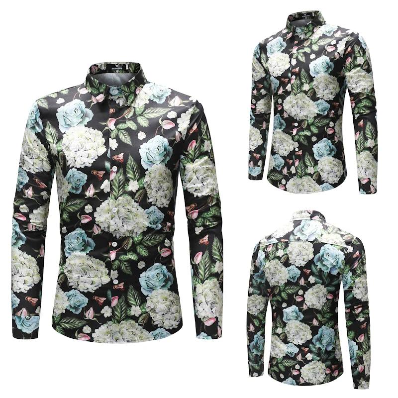 Платье рубашка Для мужчин Повседневное Slim Fit Для мужчин s с геометрическим принтом Chemise Homme Для мужчин сплошной Смешные Длинные рукава Camisa Masculina M-4XL