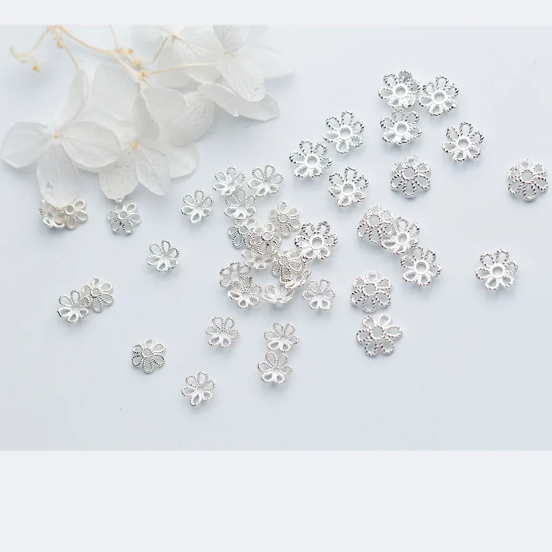 10 шт./лот 100% Стерлинговое Серебро 925 пробы филигранные колпачки из бисера 6 мм 8