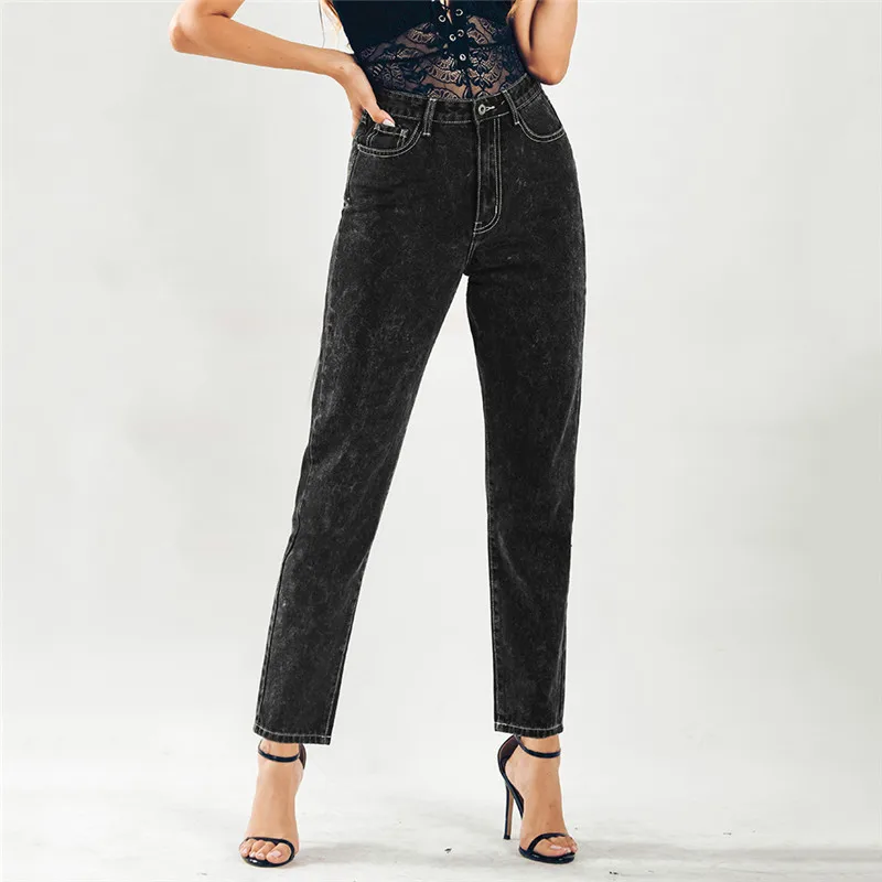 Модные джинсы женские черные снежинки свободные джинсовые брюки европейские