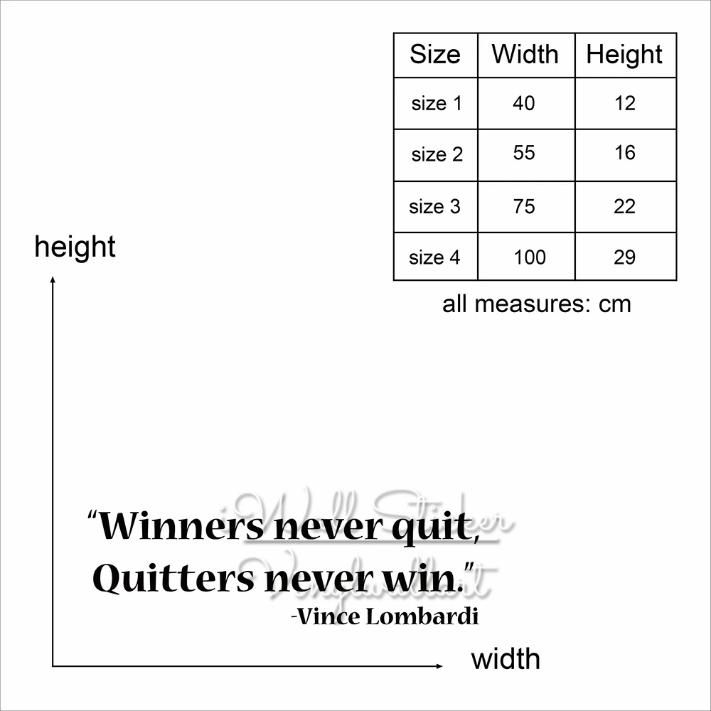 Winners Never Quit Office Motivational Quote Wall Decal Inspirational Quotes Stickers DIY Decors Cut Vinyl Q213 Дом и сад