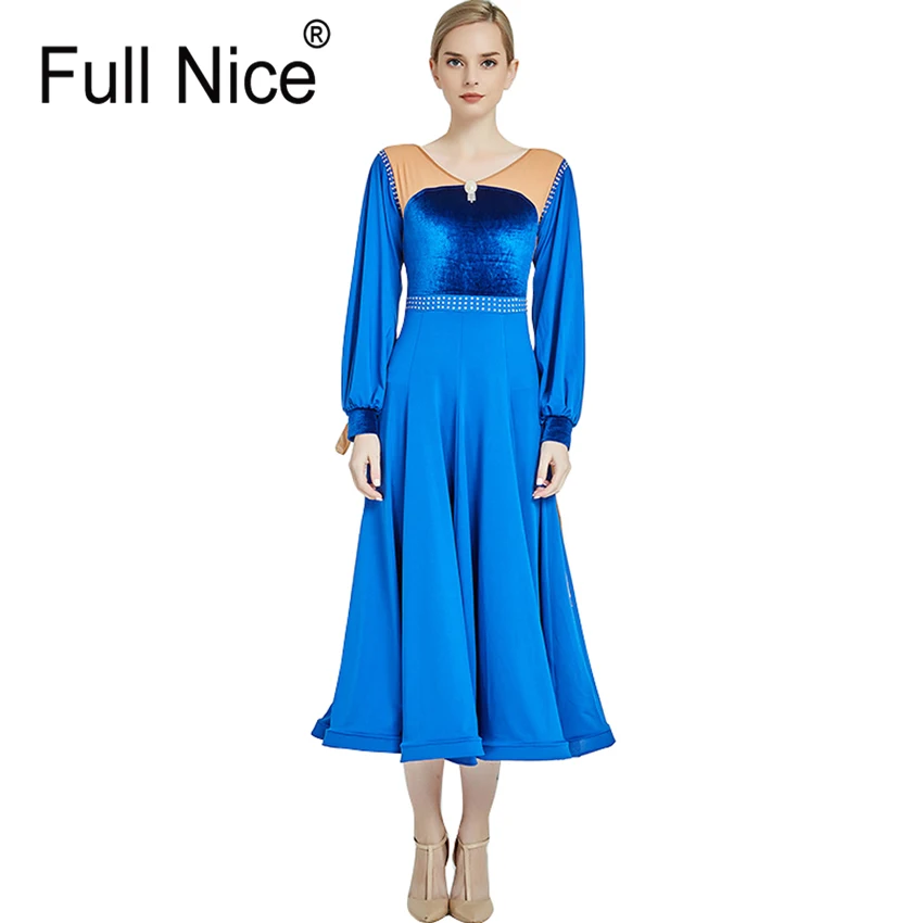 Ballroom dance dress Modern puff sleeve velvet one piece flamenco rumba samba walt standard group clothes | Тематическая одежда и