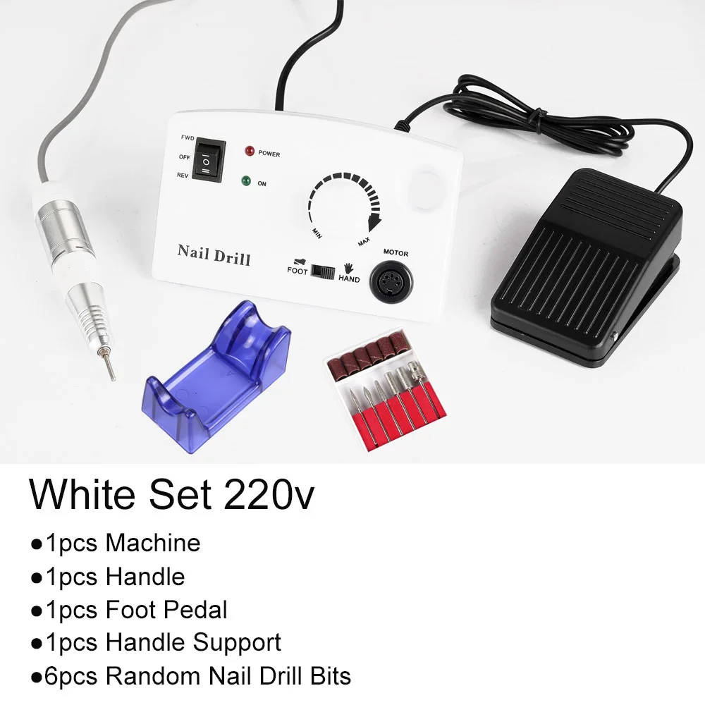 White Set 220V Фреза 30000 об/мин для маникюра, педикюра, фрезы для ногтей, электрические аксессуары, набор инструментов для удаления кутикулы, гель JIDR402 - Цвет: White Set 220V