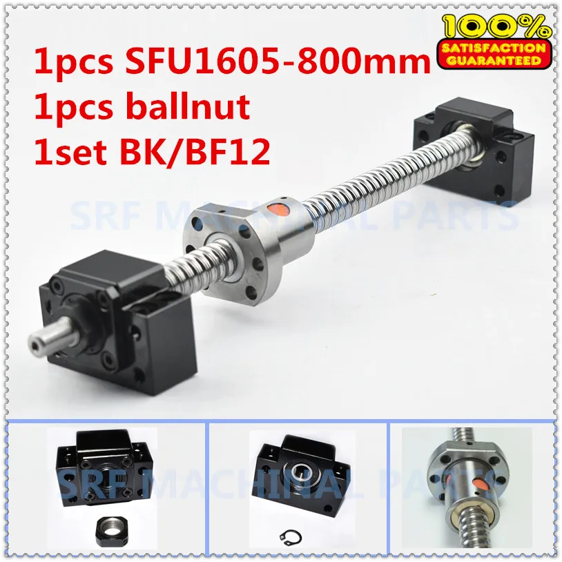 

1pcs 16mm Rolled Ballscrew SFU1605 L=800mm C7+1pcs SFU1605 ball nut+1set BK/ BF12 Ball Screw end support for CNC parts