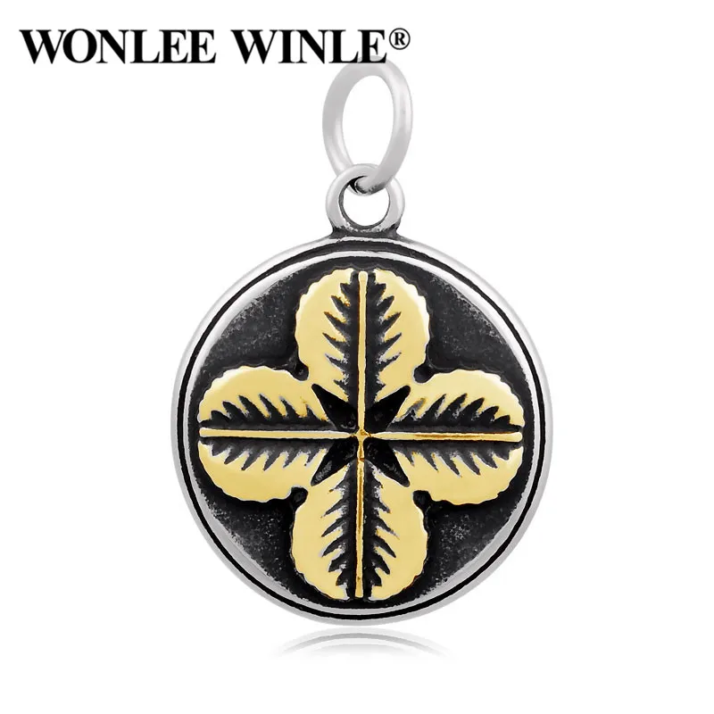 Wonlee Winle DIY ретро 316 Нержавеющая сталь Four Leaf Круглый мотаться подвески застежкой