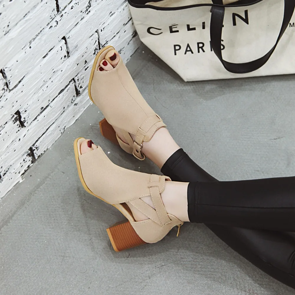 B2-7 Size 33-43 Female Punk Style Flock Sandals Ladies Hollow Summer Sandal Woman High Heels Shoes Women Fashion Career Shoe | Обувь