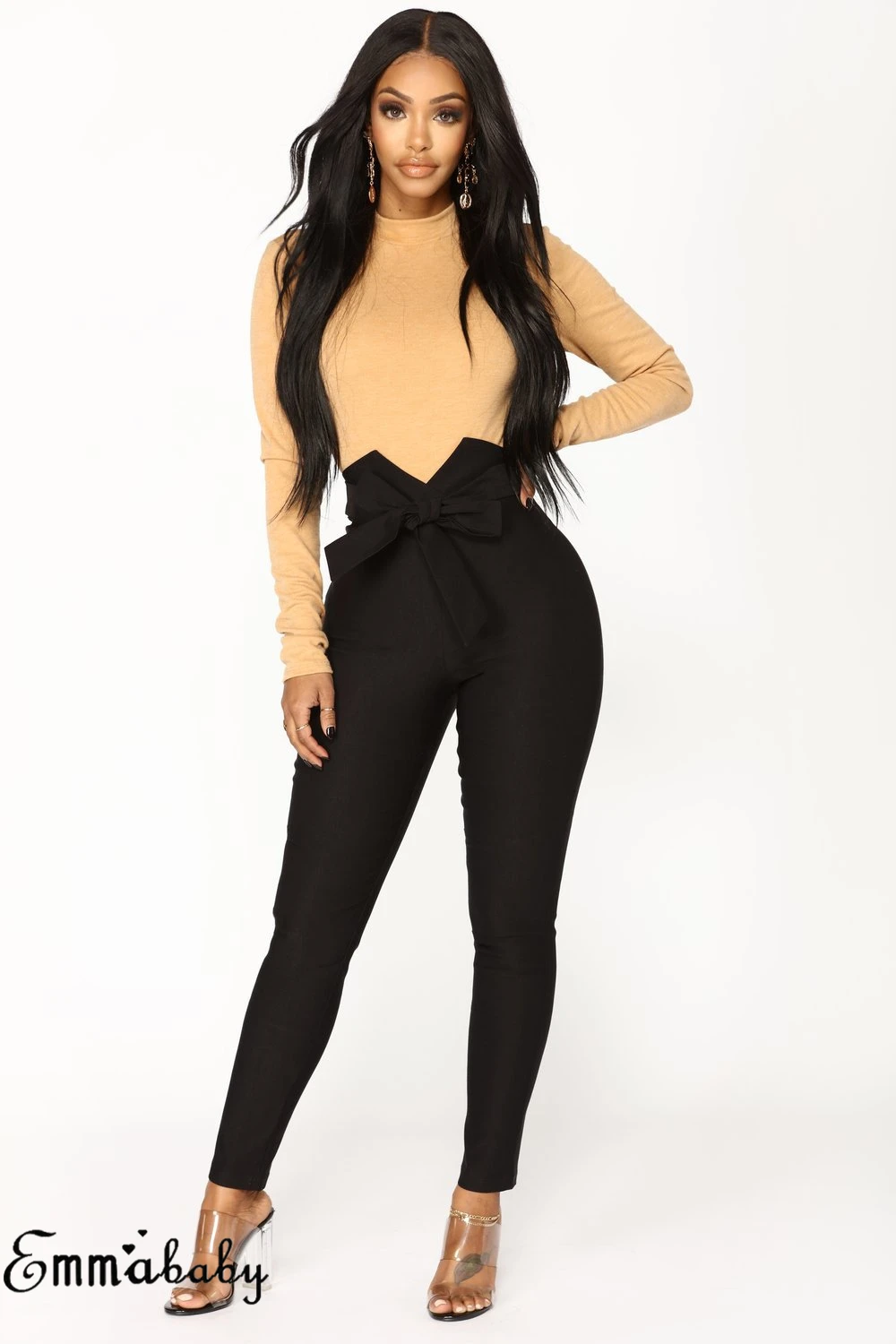 Hirigin, сексуальные женские зауженные повседневные брюки с высокой талией, Модные женские длинные облегающие эластичные брюки-карандаш с поясом