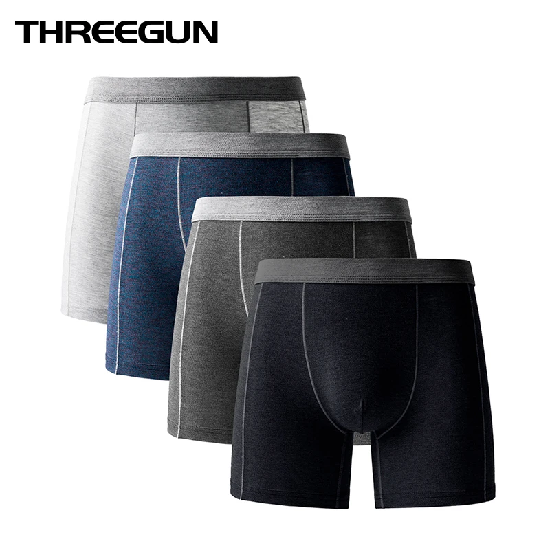 THREEGUN 4 шт \ нижнее белье мужские шорты боксеры дышащие сексуальные вискоза