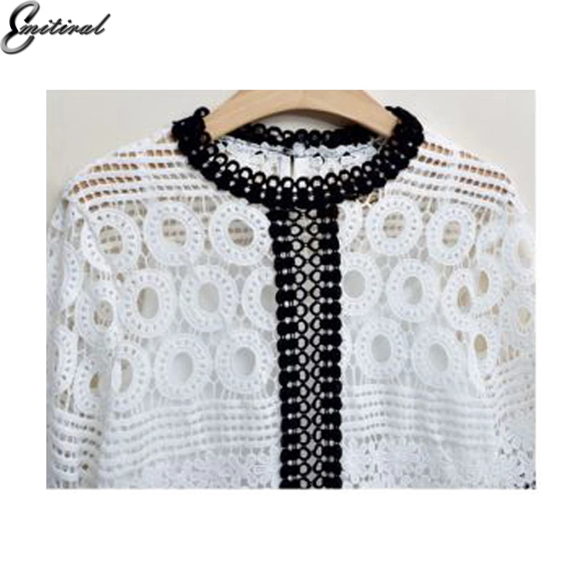Emitiral 2017 Autumn Women Hollow Out Lace Tops Two Pieces Sexy Crochet Female Blouses Casual Shirts Plus Size 5XL Blusas |