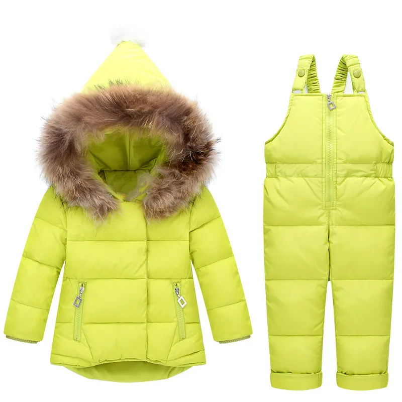 

Winter Baby Girls Jumpsuit New Fashion Fur Hooded White Duck Down Coat+thick Parka Pants 2pcs Snowsuit Childrn Clothing Outwear