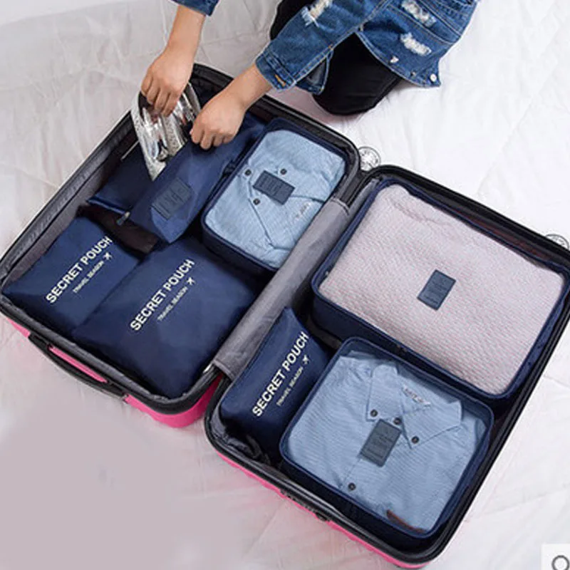 Navy blue 7 шт./компл. дорожная Сетчатая Сумка в чемодане Органайзер для упаковки для одежды отделка для мужчин и женщин багаж дорожная сумка - Цвет: Navy blue