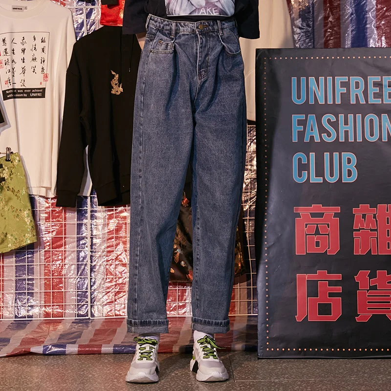 UNIFREE 2019 летние новые женские джинсы модные с высокой талией свободные