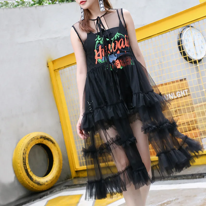 2017 выдалбливать Summer Танк Твердые Color платья женские милые прозрачные марлевые