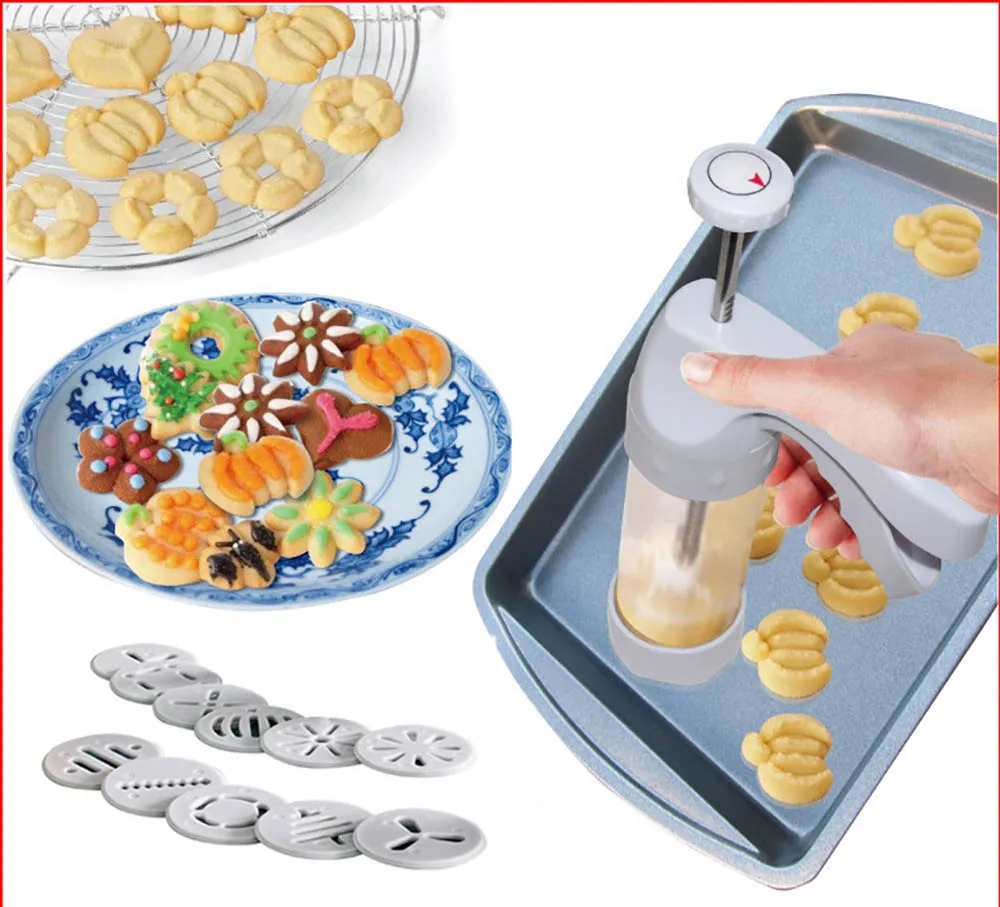 Формы для выпечки Инструменты Cookie Mold Пресс пистолет, 12 форма цветка+ 6 кондитерских Советы печенье печенья DIY торт Cookie Машина