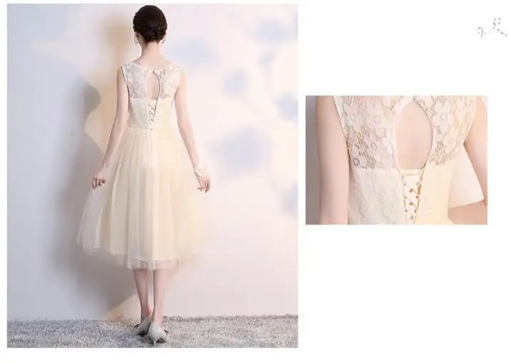 

special occasion champagne color maids brides modest formal short bridesmaids dresses womens tea length dress for wedding guest