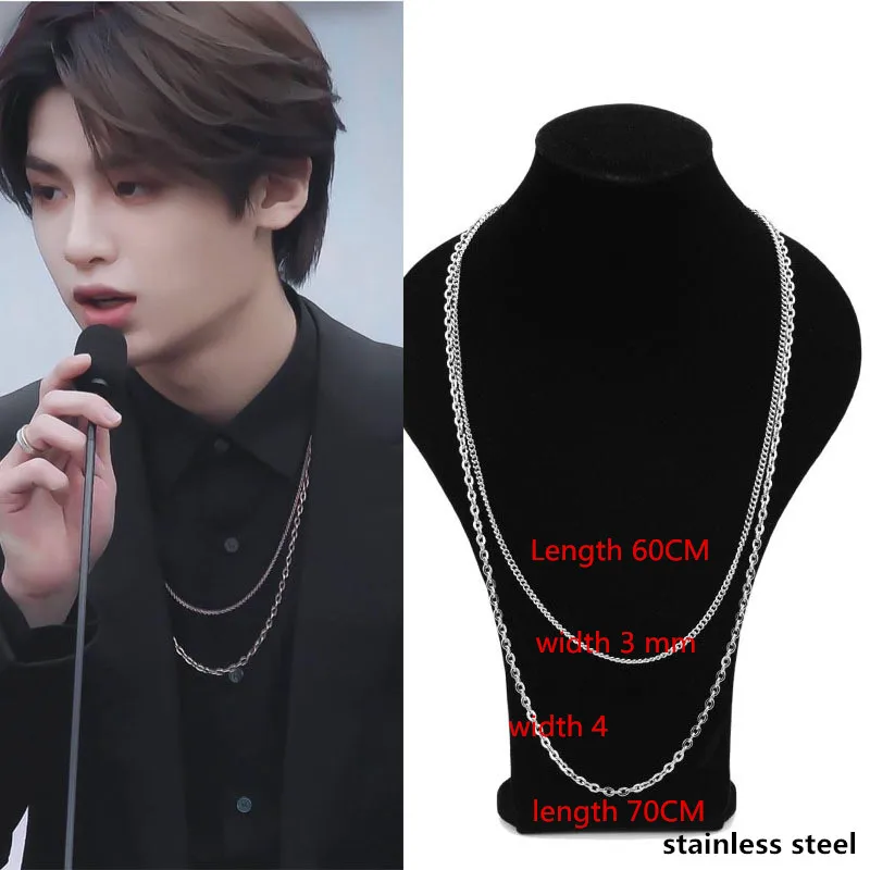 width 4mm 3mm Two Idol звезда с шею ожерелье мужчины и wo мужчины короткое ожерелье индивидуальная длинная цепь ожерелье короткая шея цепь из нержавеющей стали - Окраска металла: width 4mm 3mm Two