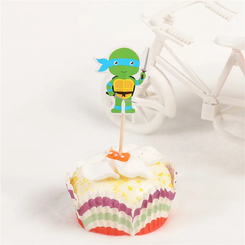 24 шт. мультфильм Mutant Черепашки Ниндзя Леонардо кекс Топпер черепаха фрукты