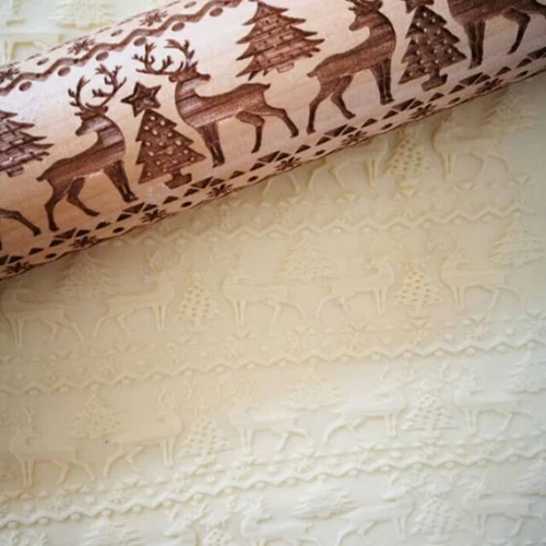 Christmas Wood Embossing Rolling Pin Baking Cookies Biscuit Fondant Cake Dough Engraved Roller Reindeer Snowflake | Дом и сад
