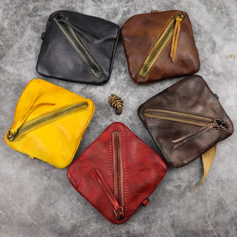 Кошелек на молнии из натуральной воловьей кожи в стиле ретро простой креативный
