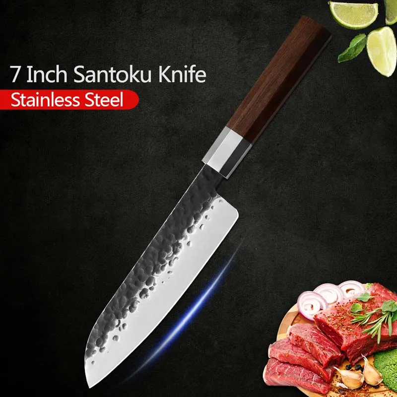 7 inch santoku knife Sowoll Высококачественный нож из нержавеющей стали 7/8 дюймов кованый кухонный нож ручной работы Инструменты для приготовления пищи молоток вен шаблон шеф-повара Кливер - Цвет: 7 inch santoku knife