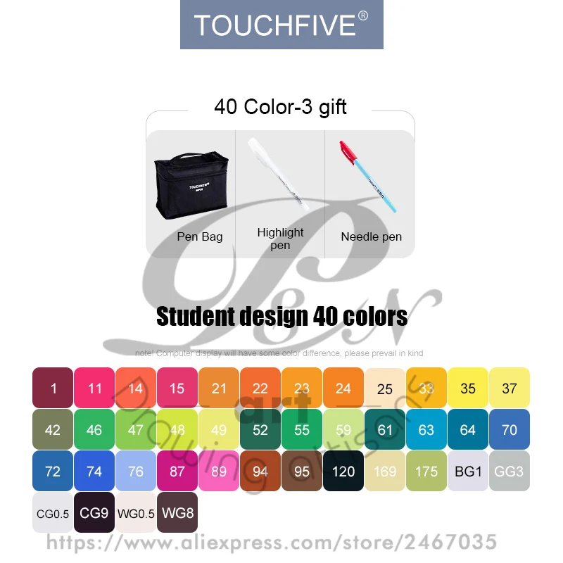 40-colors-student TouchFIVE маркеры 40/60/80/168 и 30 штук на выбор, набор профессиональных маркеров на спиртовой основе с двойным наконечником для рисования, эскизов, дизайна, манги и аниме - Цвет: 40-colors-student