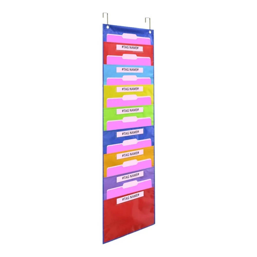 Wall Hanging Pocket Chart, Fabric File Folder Holder, Colorful Cascading File Organizer for Classroom, Home Filing, Office
