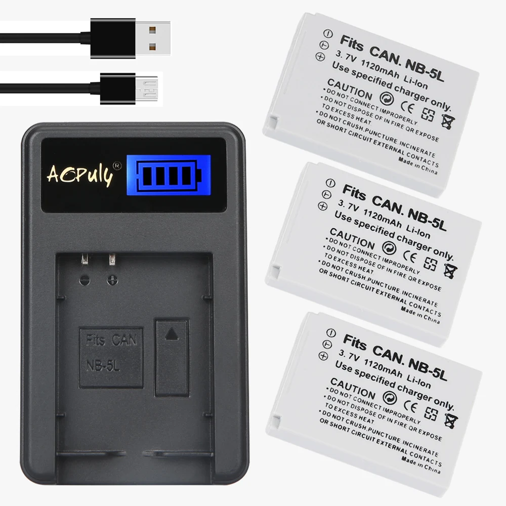 Аккумуляторная батарея AOPULY 3 шт. NB-5L NB 5L NB5L USB ЖК-зарядное устройство для камеры Canon