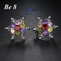 be8 brand fashion snowflake stud earrings top quality colorful cubic zirconia style for choice pendient mujer brincos gift e 211