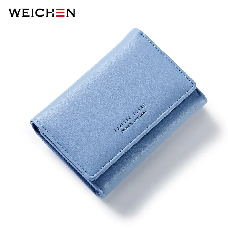 WEICHEN, простой стиль, Thirfolds, Женский кошелек, мягкая кожа, женский тонкий держатель для карт, розовый, женские кошельки, кошелек для монет, сзади, дизайнерский - Цвет: Blue