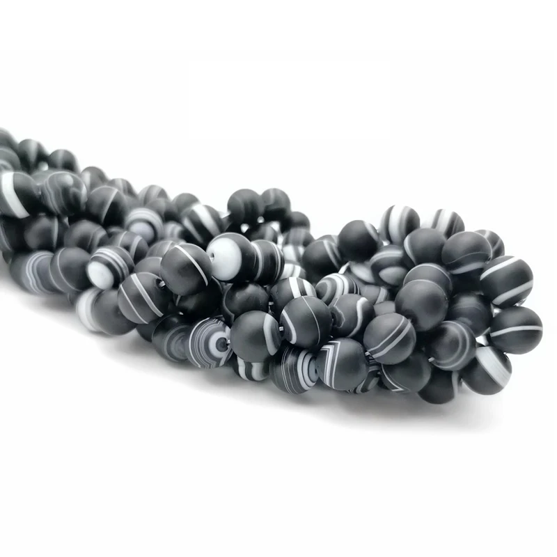 Фото Free Shipping Natural Stone Scrub Black Stripe Onyx Agates Round Loose Beads 6/8/10/12/14mm Pick Size №2