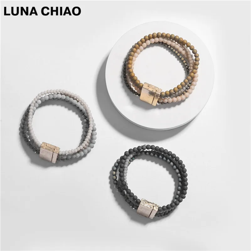 LUNA CHIAO браслеты с металлическим камнем и бусинами, многослойные браслеты, набор для женщин