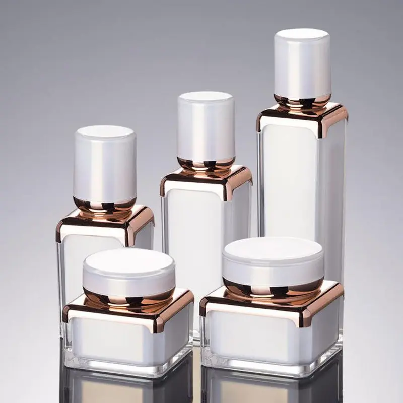 30g 50g Pearl White ACRYLIC Square Shape Cream Bottle Jar 15 30 50 ml Lotion Essence Foundation Bottle Cosmetic Packaging