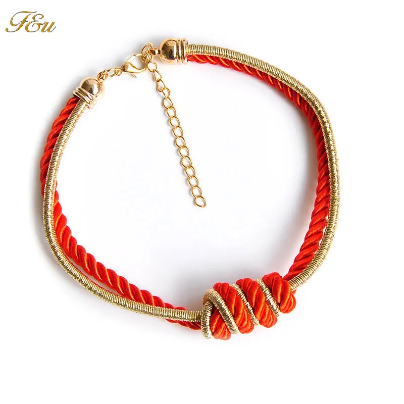 Multicolor Round Braided Rope Hemp Choker Necklace For Women Bohemia Hand knot Accessories Statement Jewelry | Украшения и