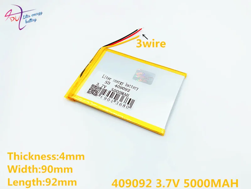3 line Size 409092 409095 3.7V 5000MAH Lithium polymer Battery With Protection Board For GPS Tablet PC Digital Products | Электроника