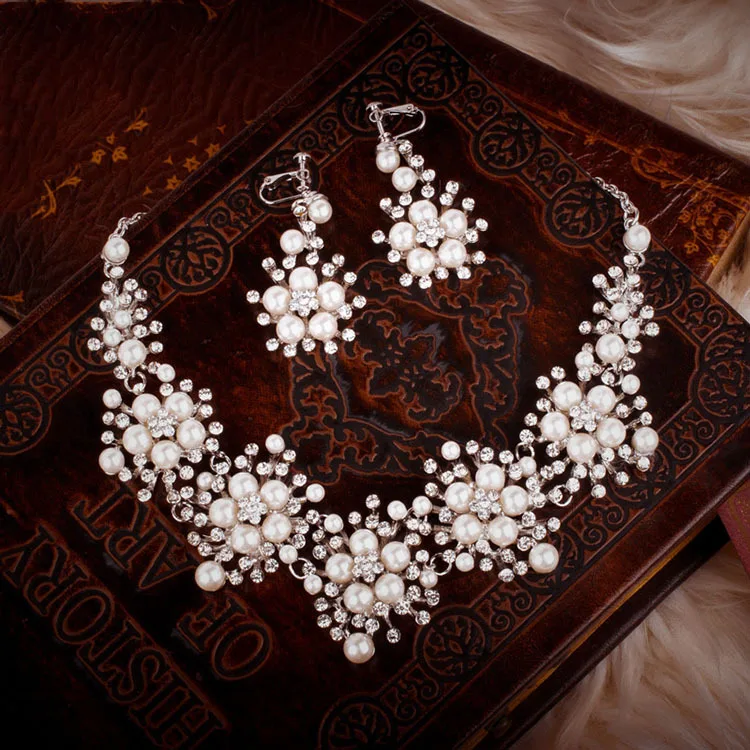 HIMSTORY новый дизайн цветок кристалл жемчуг невесты 3 шт. комплект Ожерелье Серьги