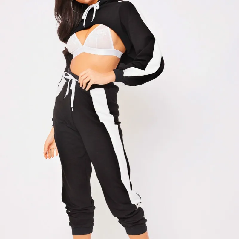 Loneyshow женские костюм Мода с капюшоном топ и длинные штаны комплект из 2 частей