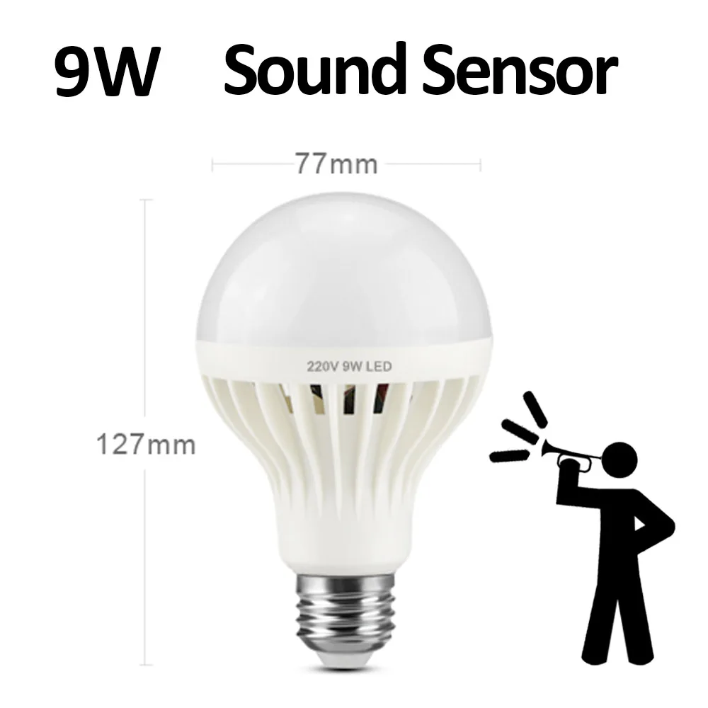 Sound Sensor 9W Сенсорный светильник s PIR сенсор светодиодный светильник с датчиком движения Ночной светильник с датчиком звука и голоса лампочка с переменным током 220 В светильник для лестницы и балкона ing - Испускаемый цвет: Sound Sensor 9W