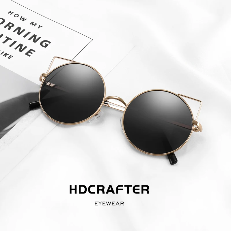 HDCRAFTER кошачий глаз женские солнцезащитные очки круглые для женщин большие модные