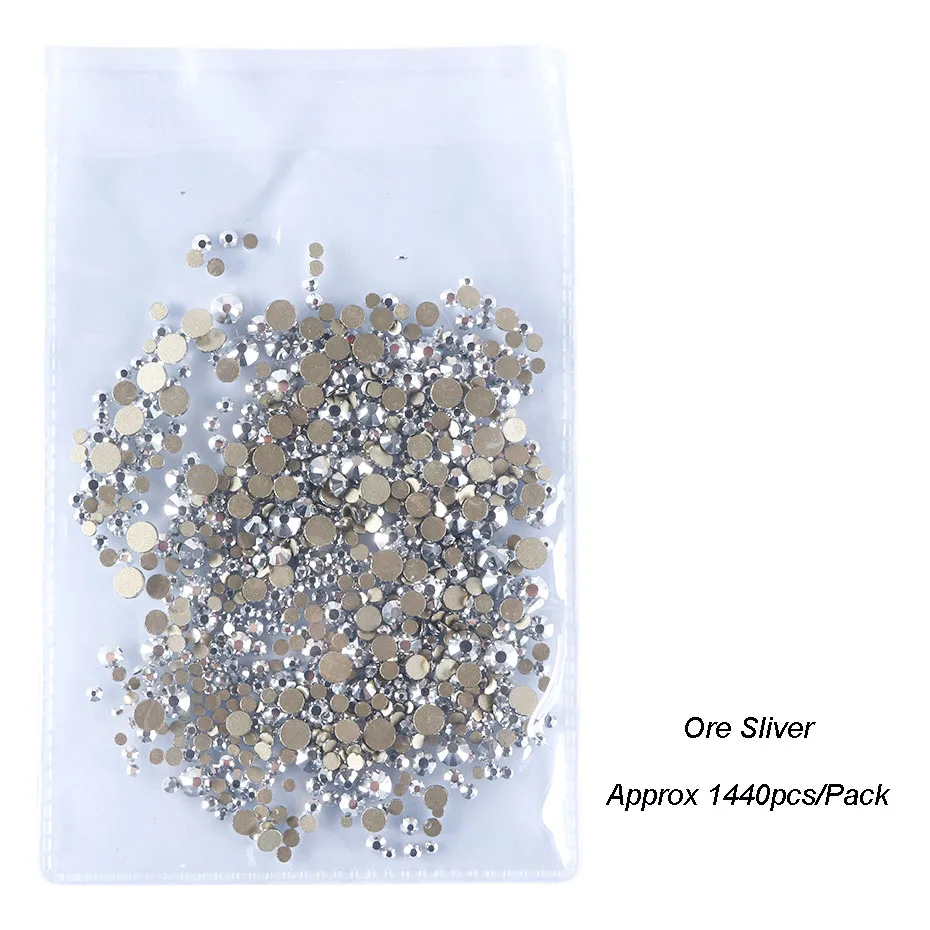Ore Sliver 1440 шт Стразы для ногтей AB Цвет SS4-SS20 не горячей фиксации Стразы для ногтей для маникюра украшения ногтей аксессуары SA1015 - Цвет: Ore Sliver