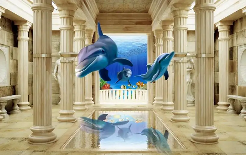 

custom mural 3d wallpaper dolphin Roman column wallpaper room Living room TV sofa Background wall wallpaper for walls 3 d