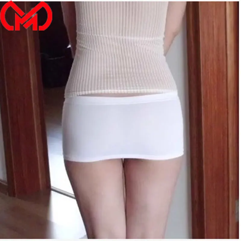 MEISE Ice Silk Tight Pencil Skirt Smooth Cute Micro Mini Skirt Sexy  Night Club Skirt Black White Stage Wear For Women