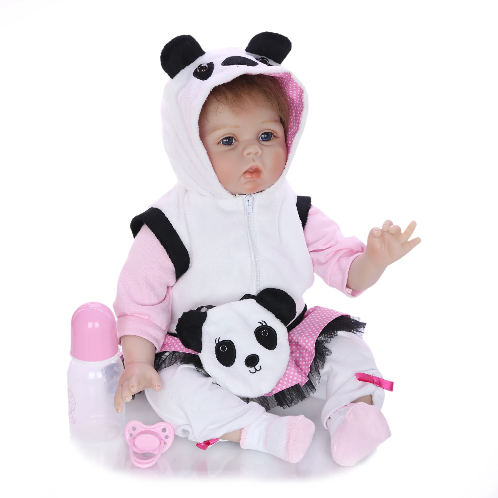 KEIUMI Realistic Reborn Baby Girl Doll Cloth Body Soft Silicone Lifelike Dolls Wear Panda Clothes Child Birthday Gifts | Игрушки и хобби
