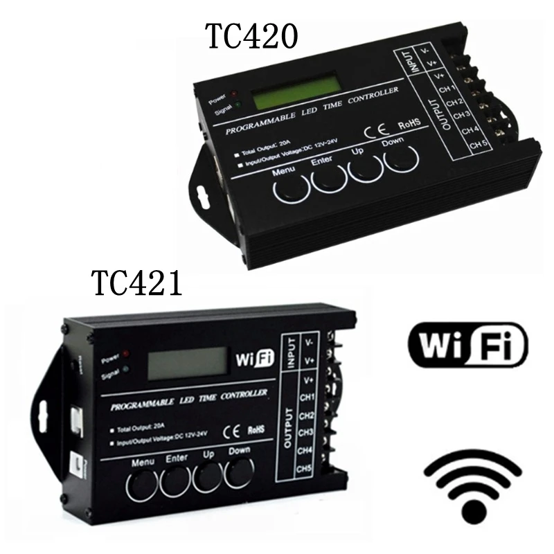 5 в постоянного тока/12 В/24 В TC420/TC421 WiFi программируемый светодиодный контроллер диммер RGB освещение аквариума таймер вход 5 каналов для светодиодной ленты