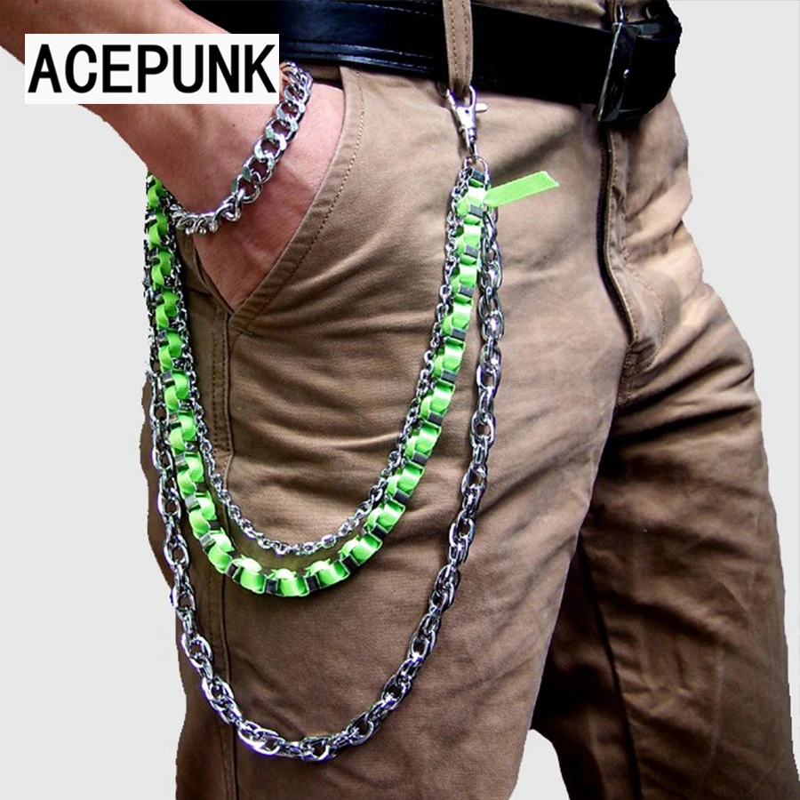 Многослойные брюки на цепочке мужские трехжильные байкерские с цепочкой 3 слоя